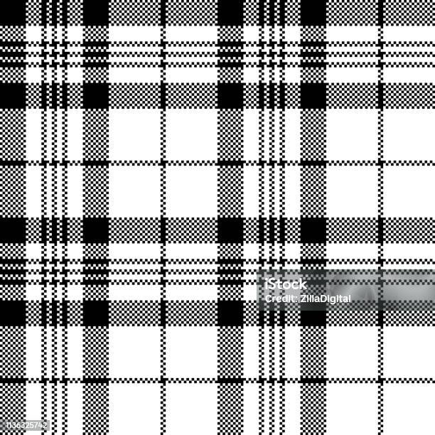 Pixel Plaid Pattern In Black White Seamless Tartan Check Plaid For Coat Scarf Poncho Shirt Or Other Textile Design Stock Illustration - Download Image Now