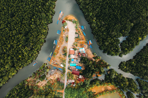Scenic aerial view of village near Phang Nga bay, Thailand