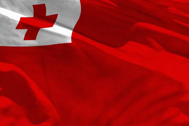 istock Waving Tonga flag for using as texture or background, the flag is fluttering on the wind 1136329112