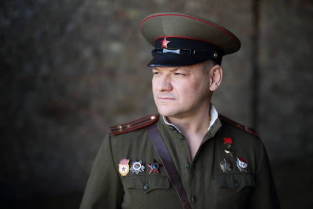 Historical reconstruction, a man in the form of a Soviet officer during the second world war .portrait, close-up .