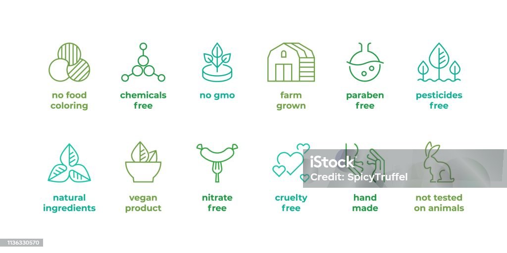 Badge de ligne Eco. Logos organiques naturels, sans paraben pas testé sur les animaux, les étiquettes sans cruauté, les emblèmes de ligne vecteur de soin visage - clipart vectoriel de Icône libre de droits