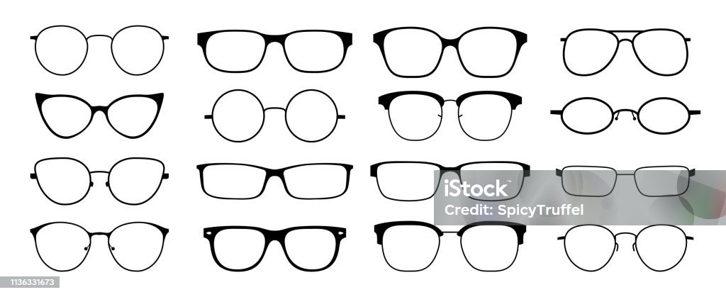 1902. M30. i020. n046. P. c 25.533983342 gözlük siluet. Güneş gözlükleri hipster çerçeve seti, moda siyah plastik jantlar, yuvarlak Geek tarzı Retro nerd gözlük. Vektör güneş gözlükleri - Royalty-free Gözlük Vector Art