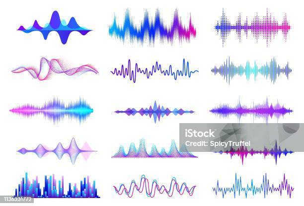 Sound Waves Frequency Audio Waveform Music Wave Hud Interface Elements Voice Graph Signal Vector Audio Wave - Arte vetorial de stock e mais imagens de Onda Sonora
