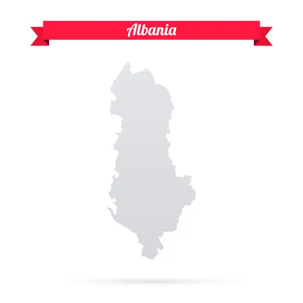 Vector illustration of Albania map on white background with red banner