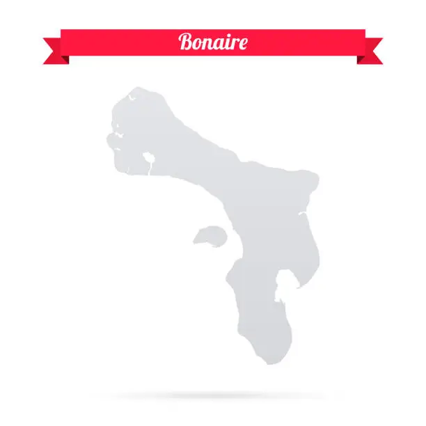 Vector illustration of Bonaire map on white background with red banner