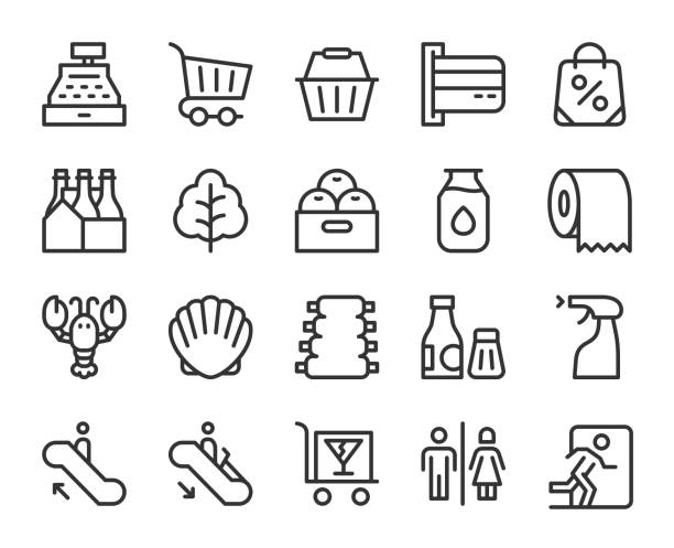 Supermarket - Line Icons Supermarket Line Icons Vector EPS File. grocery store cashier stock illustrations