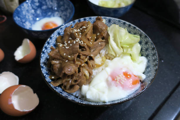 istock pork fried japanese sauce and egg onsen with rice 1136340293