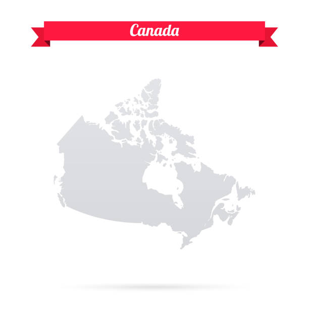 빨간색 배너와 흰색 배경에 캐나다 지도 - canada stock illustrations