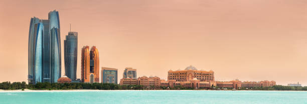 View of Abu Dhabi Skyline on a sunny day, UAE stock photo