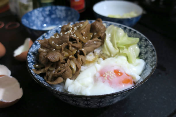 istock pork fried japanese sauce and egg onsen with rice 1136341231