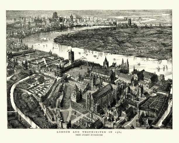 illustrations, cliparts, dessins animés et icônes de vue d'oiseaux de westminster, londres au xvie siècle - 16th century style