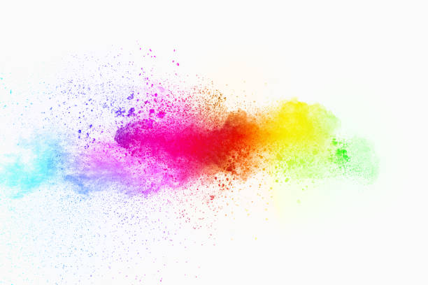 istock Colorful powder explosion on white background. Pastel color dust particle splashing. 1136342770