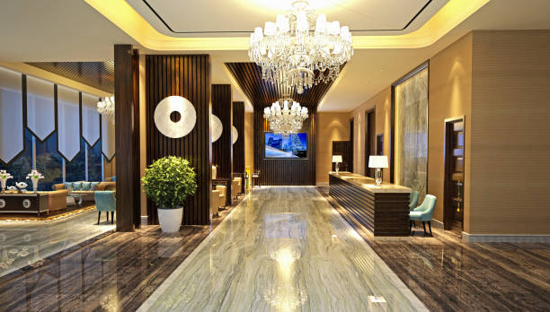 istock 3d render of luxury hotel lobby and reception 1136344784