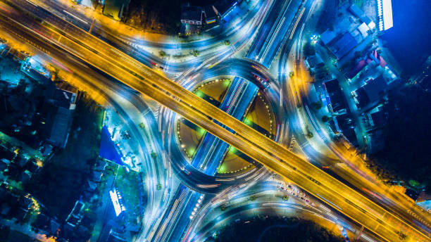 istock Top view  of the expressway, motorway and highway circus intersection 1136348041