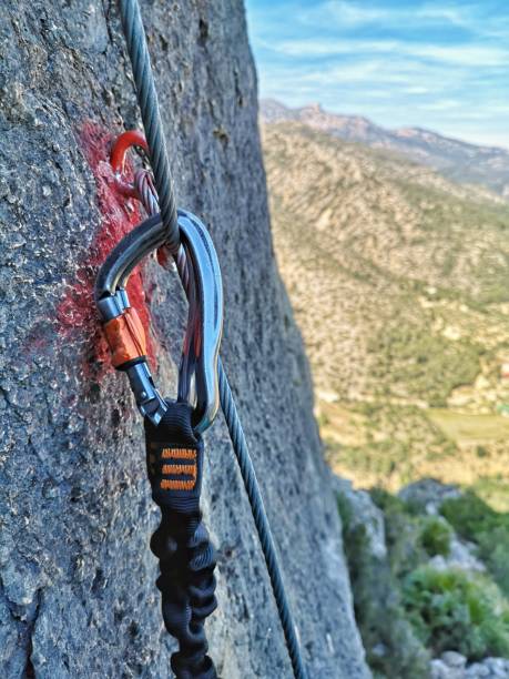 istock Carabiner in via ferrata (iron path) vertical 1136348563