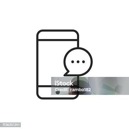 istock Smartphone with Text Message Bubble Line Icon. Editable Stroke. Pixel Perfect. For Mobile and Web. 1136351241