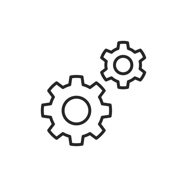 Settings, Gear Line Icon. Editable Stroke. Pixel Perfect. For Mobile and Web. Outline Icon with Editable Stroke. cog stock illustrations
