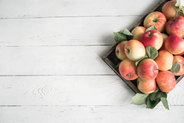 istock Red apples in wooden box 1136358233