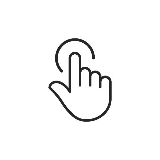 clicker, pointer-hand-line-icon. bearbeitbare stroke. pixel perfect. für mobile und web. - computermaus stock-grafiken, -clipart, -cartoons und -symbole