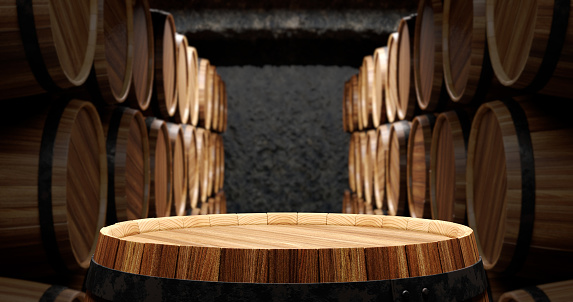 Concept of barrels in the wine cellar 3d illustration