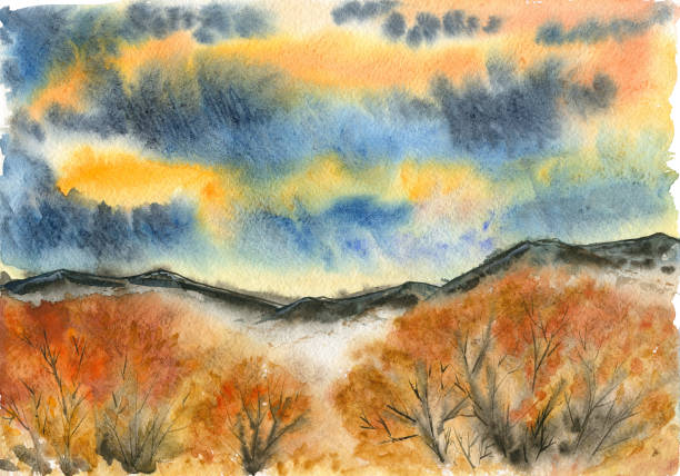 istock Autumn forest on the background of mountains and overcast sky. 1136360587