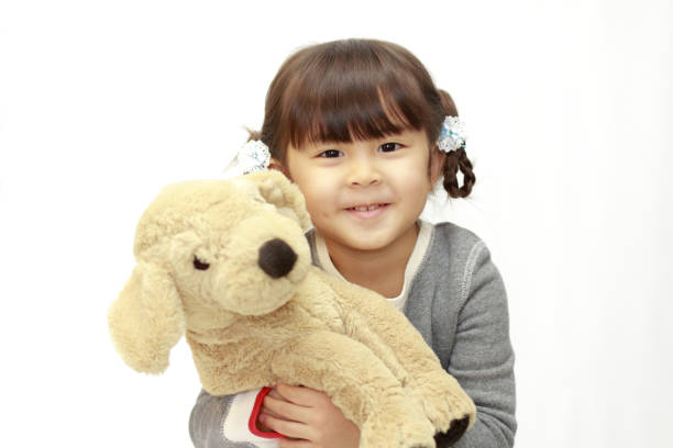 Japanese girl holding a stuffed dog (4 years old) (white back)