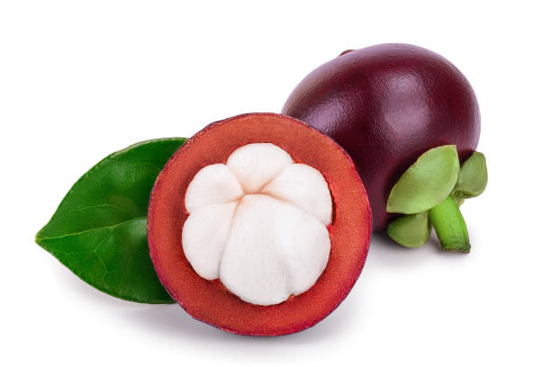 istock ripe mangosteen with leaves isolated on white background closeup 1136361165