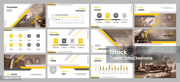 This Template Is The Best As A Business Presentation Used In Marketing And Advertising Flyer And Banner The Annual Report Elements On A Dark Grey Background Stock Illustration - Download Image Now