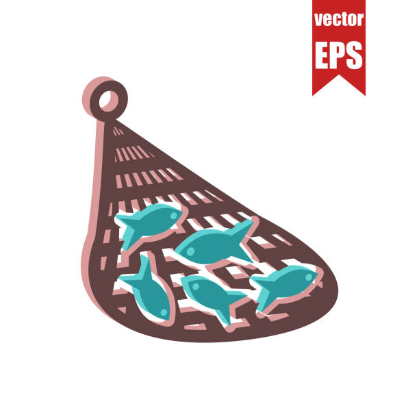 ilustrações, clipart, desenhos animados e ícones de ícone isométrico líquido de pesca. ilustração do vetor. - fishing net commercial fishing net netting isolated