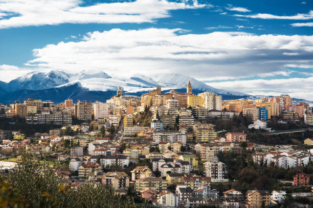 Chieti, one of the oldest cities in Abruzzo, with the snow-covered Maiella behind Chieti, one of the oldest cities in Abruzzo, with the snow-covered Maiella behind chieti stock pictures, royalty-free photos & images