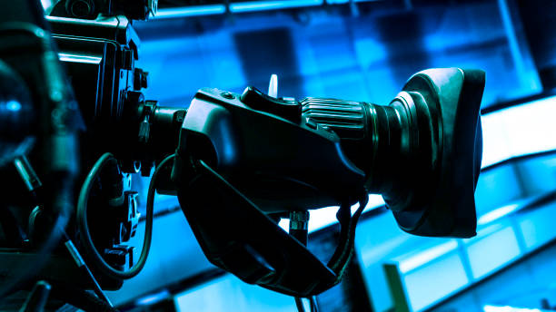 istock Professional digital video camera. accessories for 4k video cameras. tv camera in a tv studio 1136373372