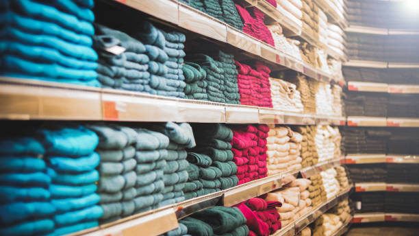 istock Shelves store with colorful towels and linens. 1136377019