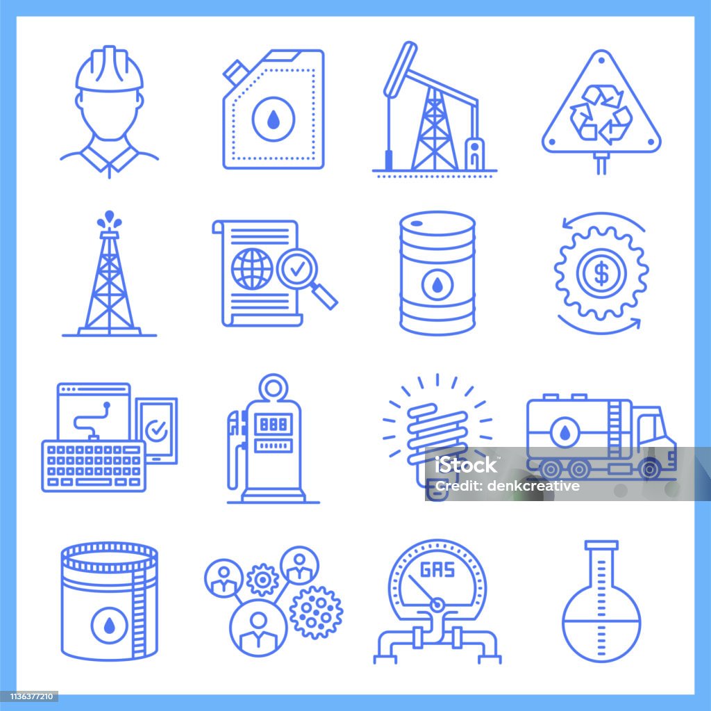 Oil Industry & Government Strategy Blueprint Style Vector Icon Set Oil industry and government strategy blueprint style concept outline symbols. Line vector icon sets for infographics and web designs. Gas Tank stock vector
