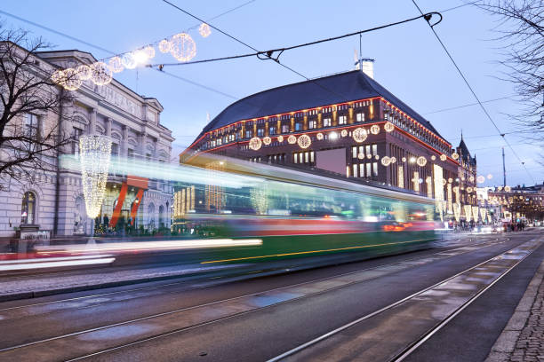 istock Moving tram in center of Helsinki 1136380483