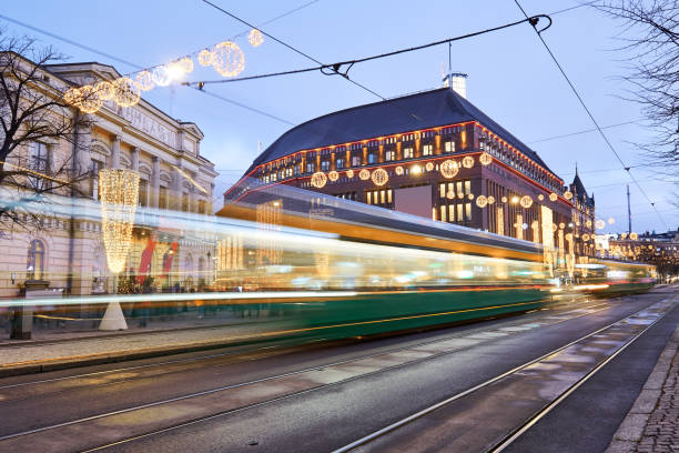 istock Moving tram in center of Helsinki 1136380484
