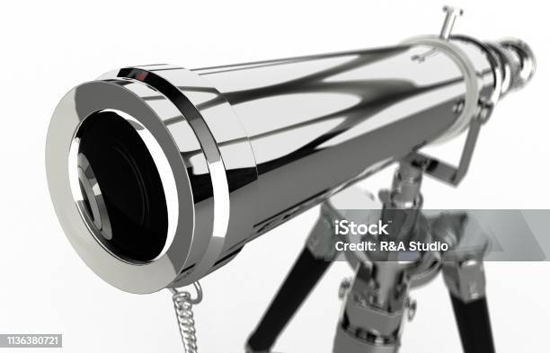 Isolated Telescope Stock Photo - Download Image Now - Aiming, Astronomy, Astronomy Telescope