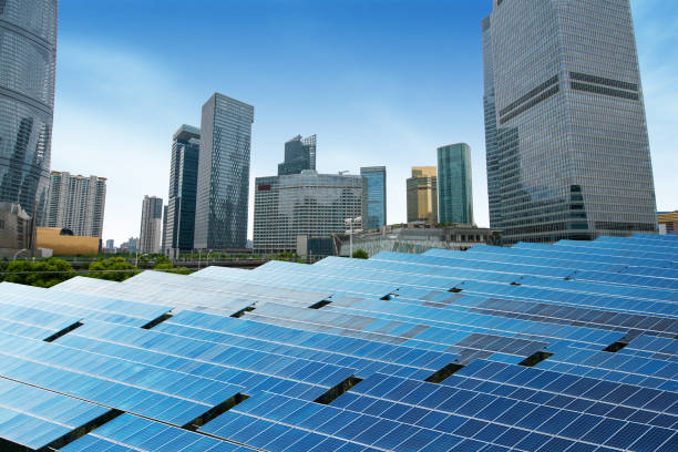 istock Solar and modern shanghai city skyline 1136383373