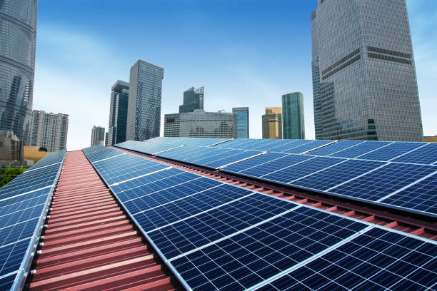 Solar and modern shanghai city skyline