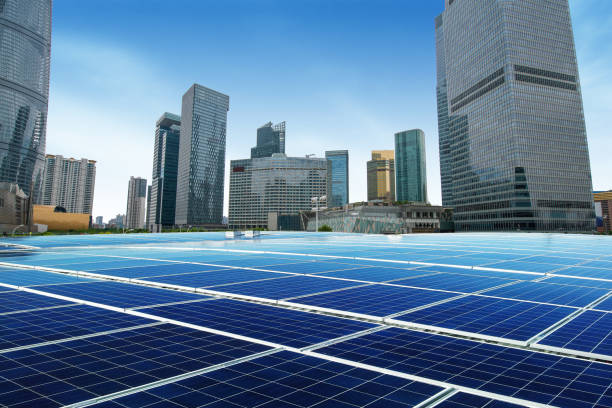 istock Solar and modern shanghai city skyline 1136383801