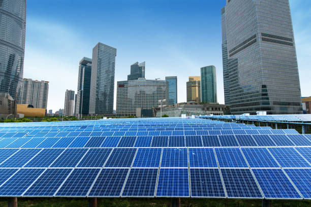 istock Solar and modern shanghai city skyline 1136383833