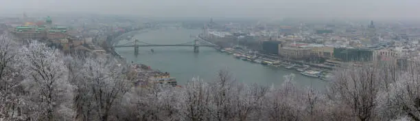 Photo of Panoramic view from Gellert Hill in a snowy winter morning, Budapest