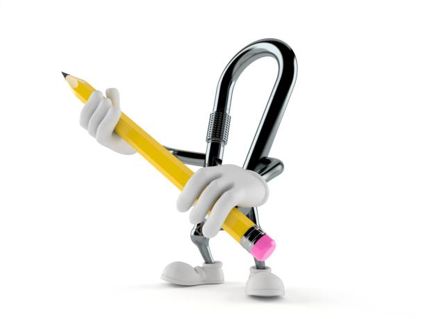 istock Carabiner character holding pencil 1136388548
