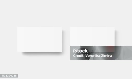 istock Two blank horizontal business cards mockup 1136394088