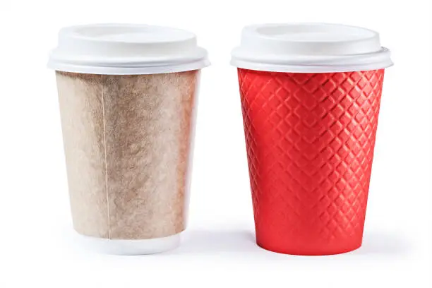 red and brown papercups with white caps isolated