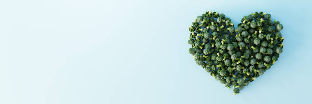 istock Cabbage broccoli heart shape, ultra realistic 3d rendering. Copy space horizontal background. 1136395126