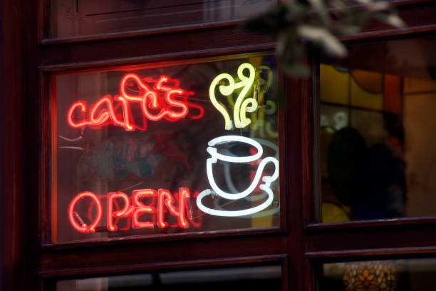 istock Open and cafe neon sign. 1136395127