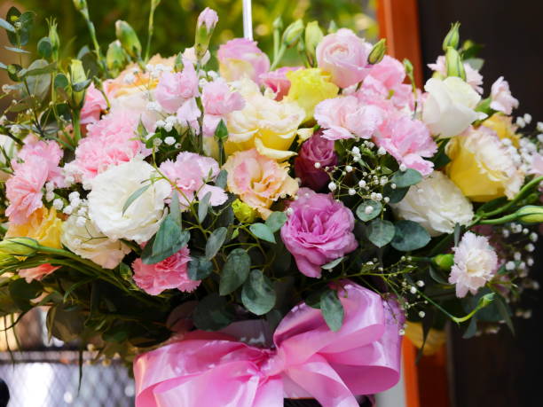 istock Pink blooming roses on wood 1136395441