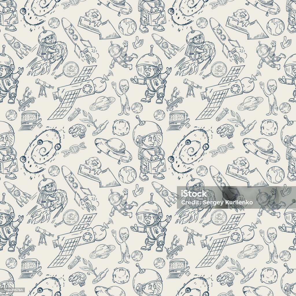 space, seamless_2_illustration of pattern decoration and design background in the style of childrens drawings space, seamless illustration of pattern decoration and design background in the style of childrens drawings vector Alien stock vector