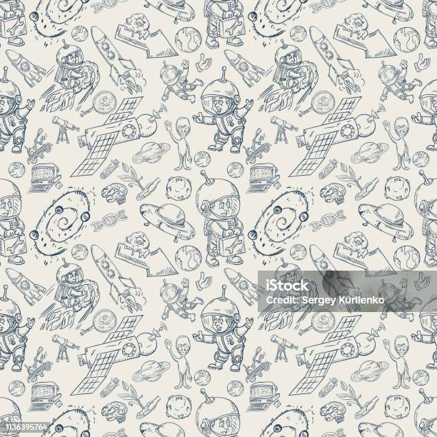 Space Seamless2illustration Of Pattern Decoration And Design Background In The Style Of Childrens Drawings Stock Illustration - Download Image Now