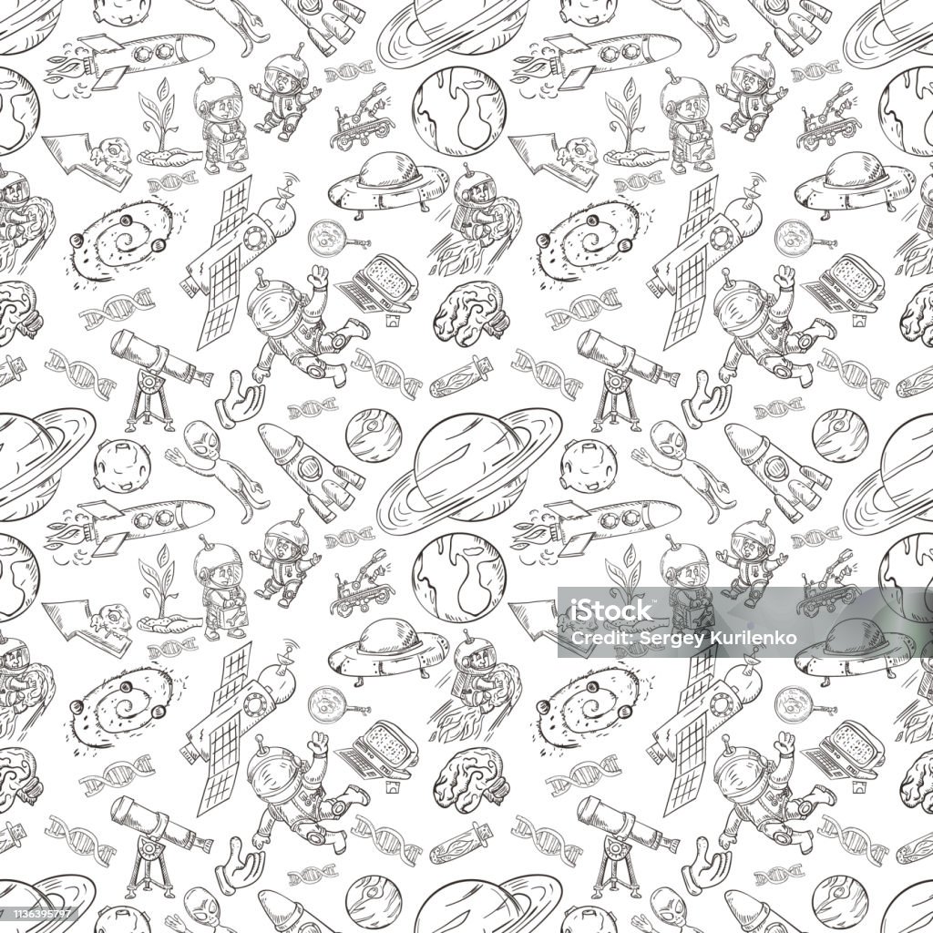 space, seamless_5_illustration of pattern decoration and design background in the style of childrens drawings space, seamless illustration of pattern decoration and design background in the style of childrens drawings vector Alien stock vector